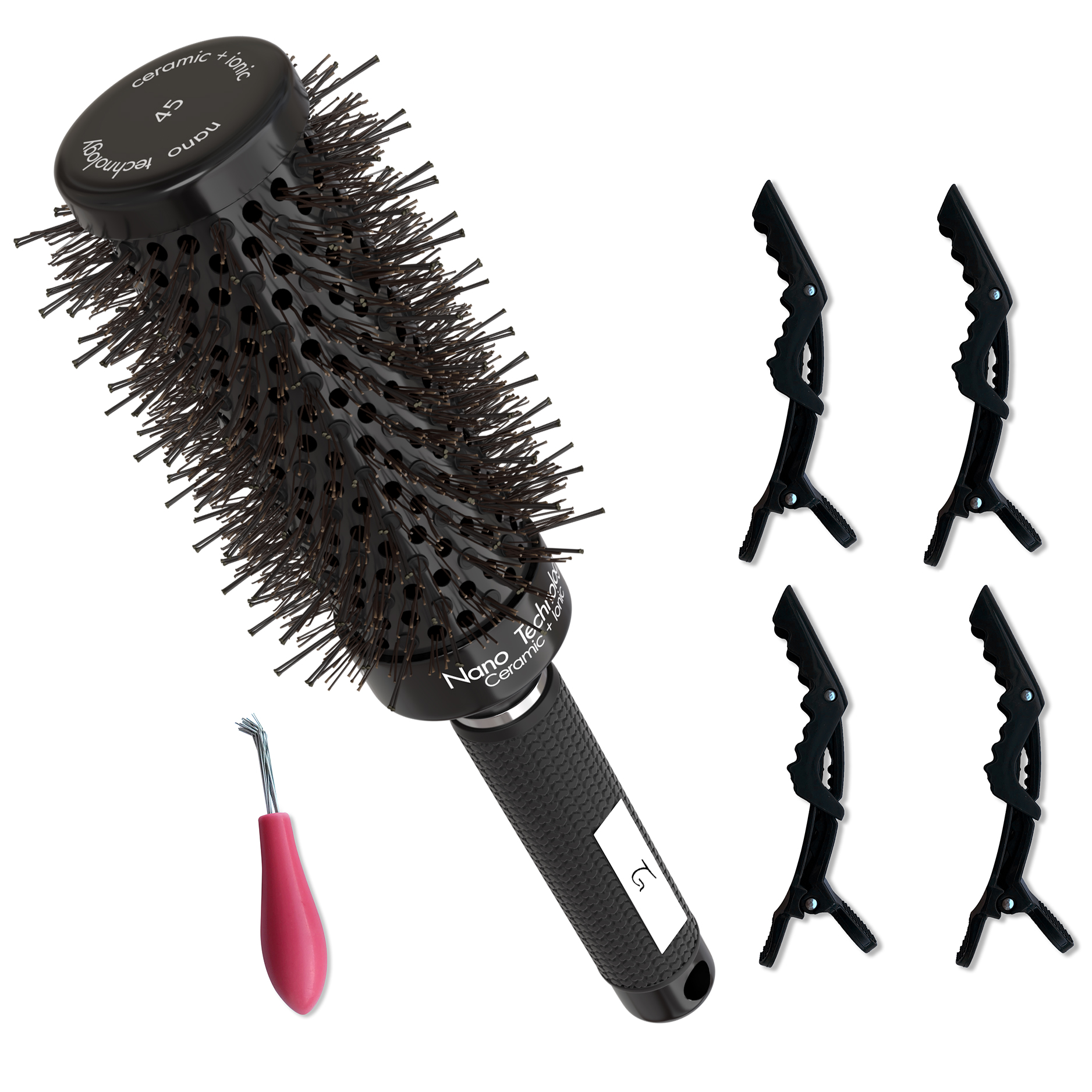 Medium-Large Round Brush for Blow Drying with Natural Boar Bristle | Nano  Thermal Ceramic and Ionic for Styling , Healthy Hair and Extra Volume | Hair  Brush, 4 Styling Clips, Cleaner (1,8